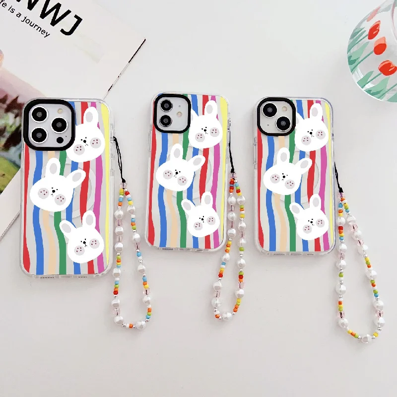 Cute Rabbit Designer Impact Proof Magsafe Case for iPhone With Colorful Beaded Charms