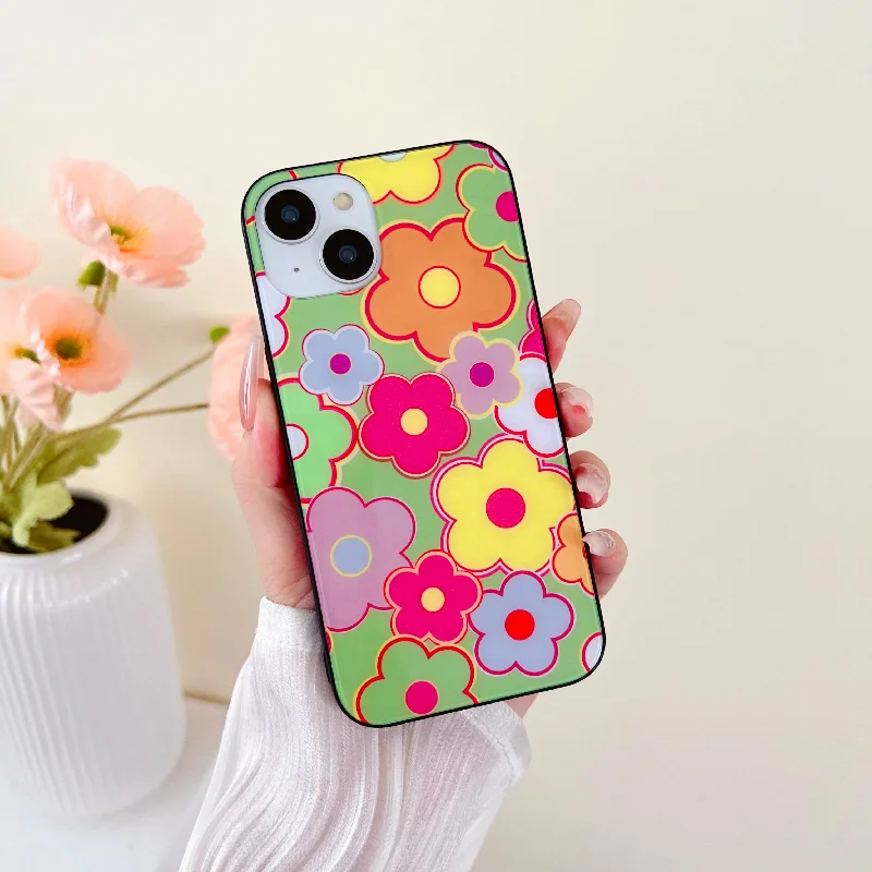 Floral Doodle Design Glass Case for iPhone