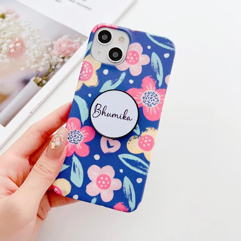 Floral Illustration Designer Slim Case With Customised Holder