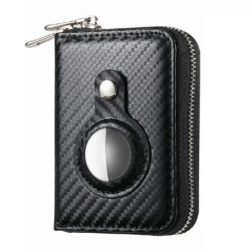 AirTags leather wallet case - Carbon Fiber Texture / Black