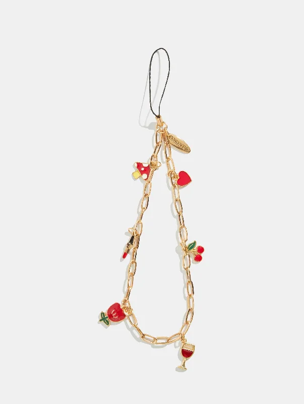 Gold and Red Charm Chain Phone Strap