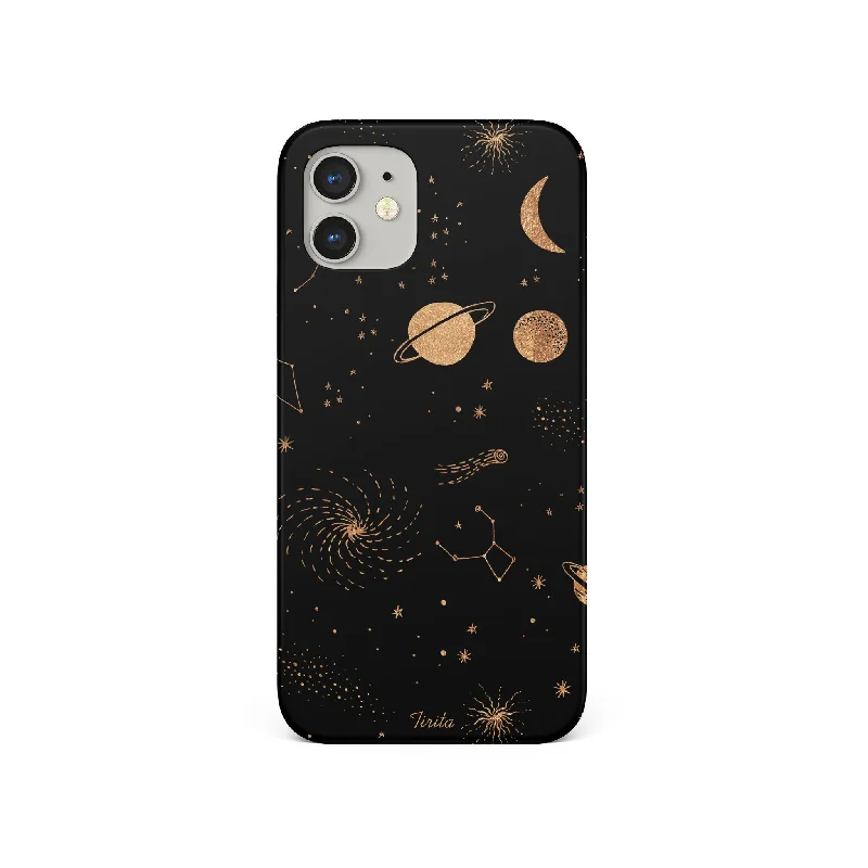 Hard Phone Case Space Stars Planets Black Gold