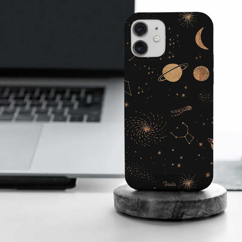 Hard Phone Case Space Stars Planets Black Gold