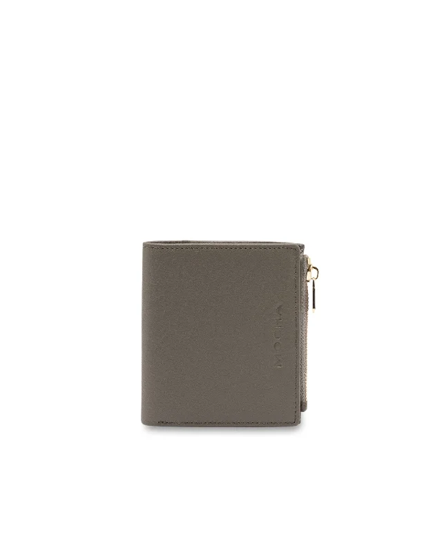 Mocha Alison Leather Small Wallet- Grey