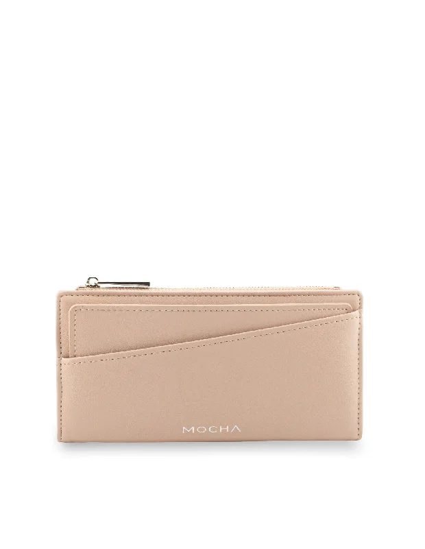 Mocha Amy Asymmetrical Long Wallet- Nude