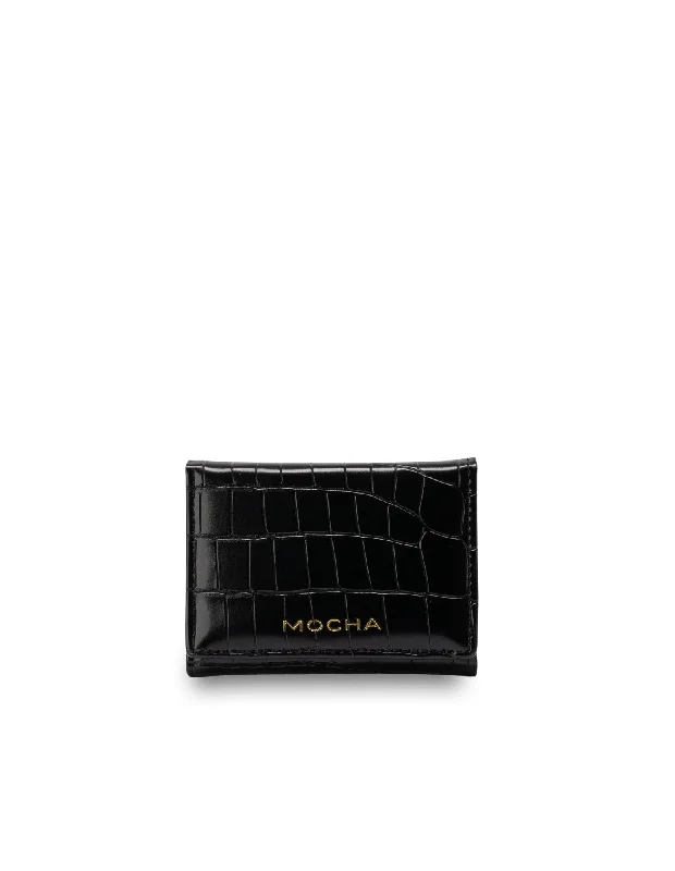 Mocha Bindi Croc-Embossed Mini Wallet - Black