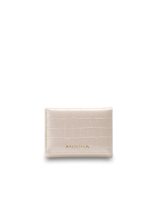 Mocha Bindi Croc-Embossed Mini Wallet - White