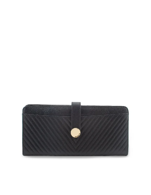 Mocha Chevron Leather Travel Wallet - Black/Light Gold