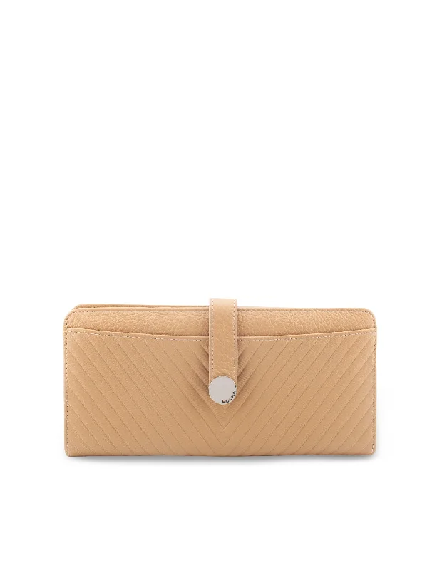 Mocha Chevron Leather Travel Wallet- Nude