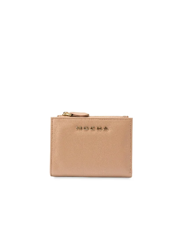 Mocha Classic Mini Leather Wallet- Nude