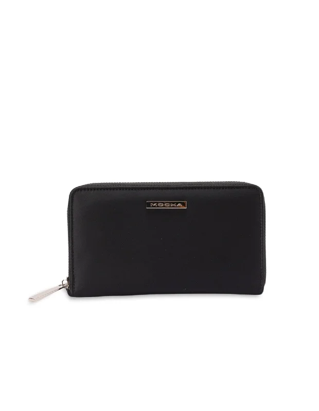 Mocha Eden Nylon Long Wallet- Black/Silver