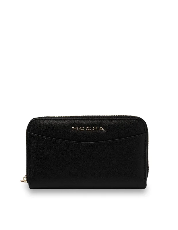 Mocha Petite Leather Wallet - Black/Light Gold