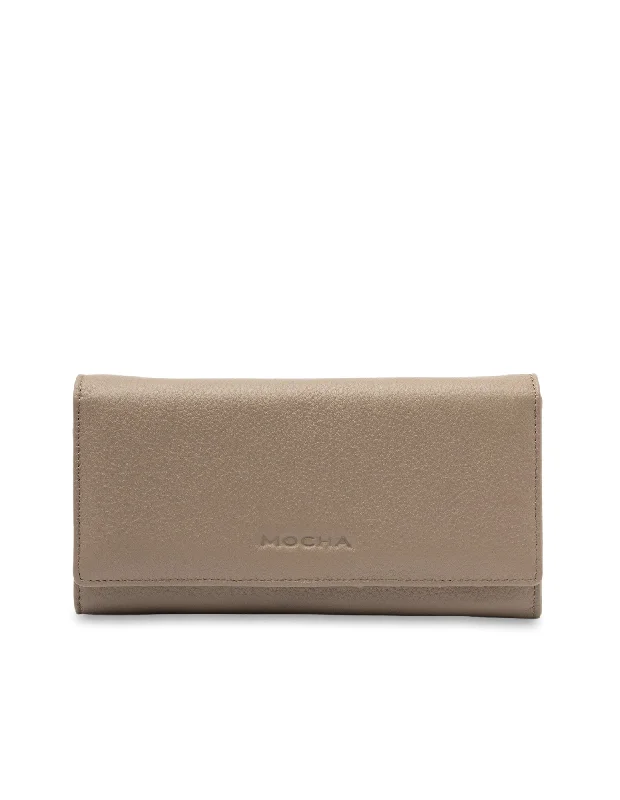 Mocha Vivian Leather Long Wallet- Taupe