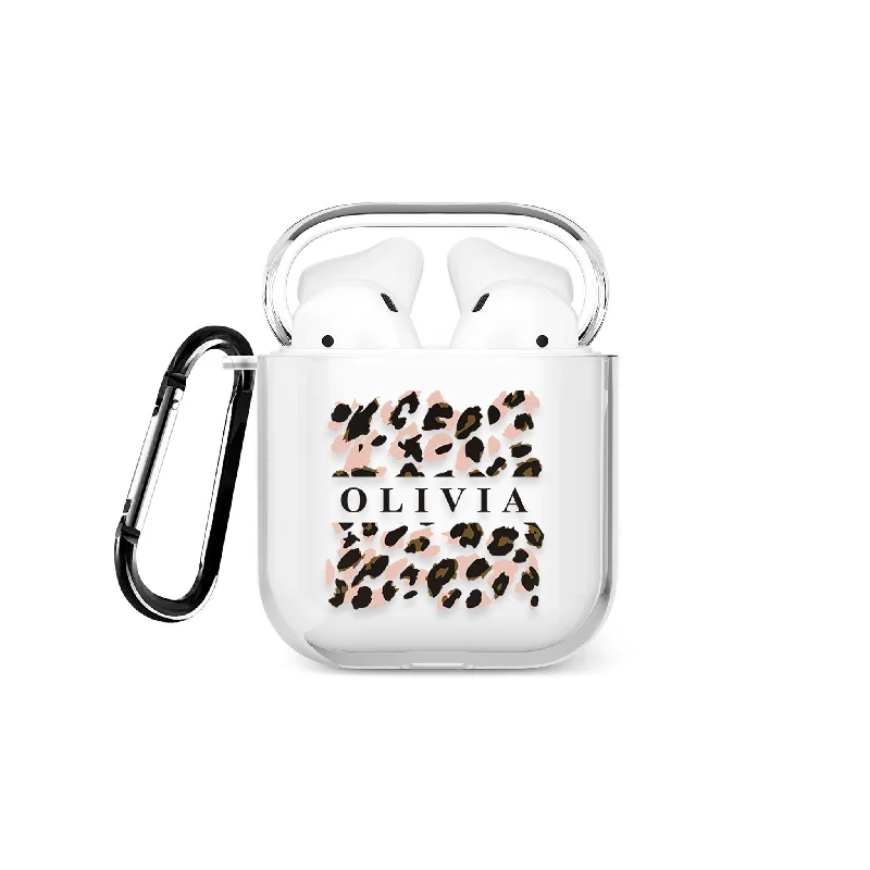 Personalised AirPods Case Clear Cover Custom Name Animal Print