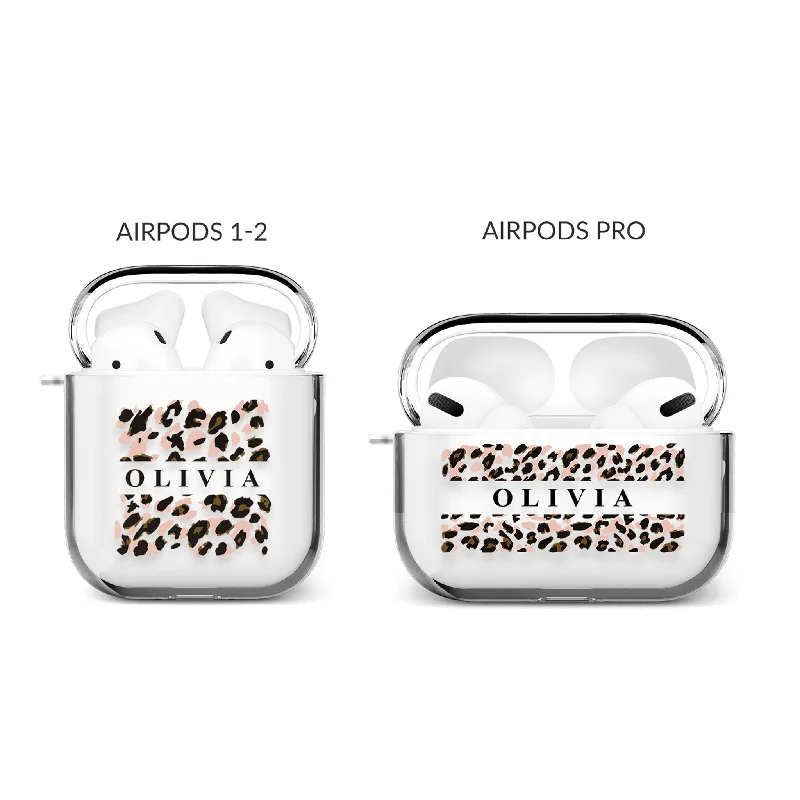 Personalised AirPods Case Clear Cover Custom Name Animal Print