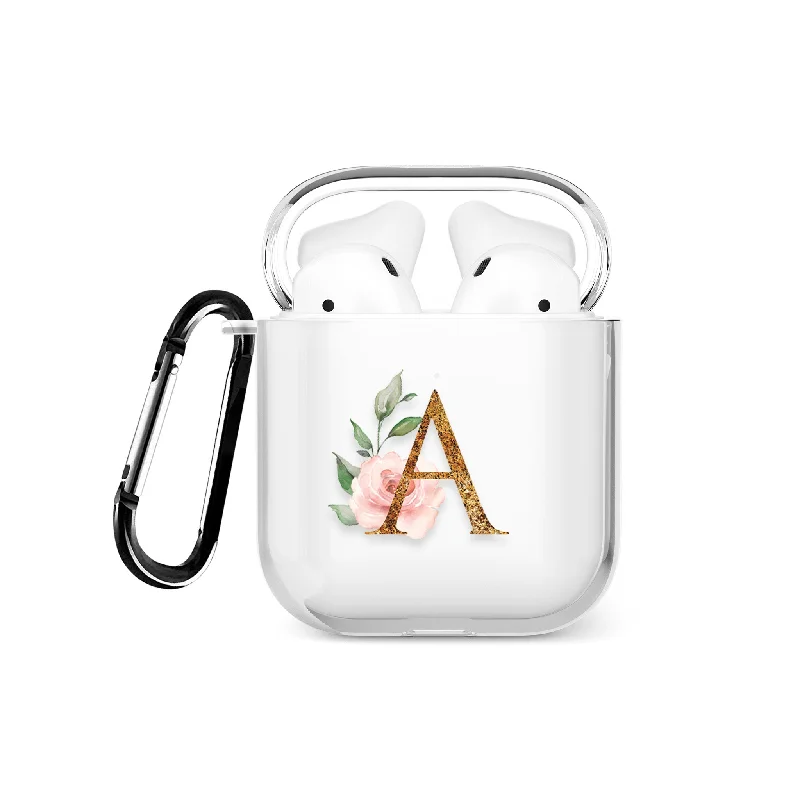 Personalised AirPods Case Clear Cover Custom Name Floral Golden Initials