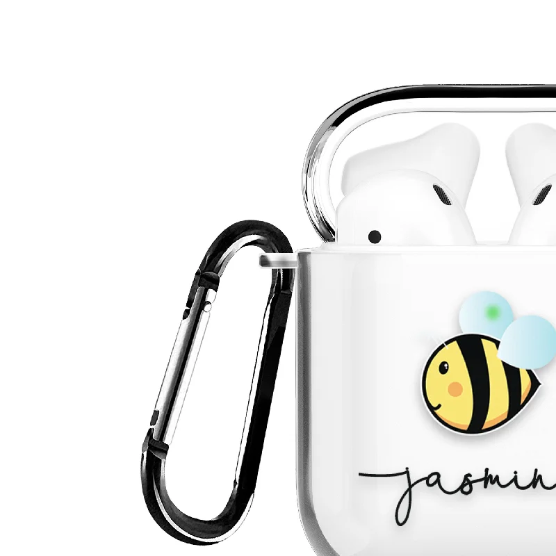 Personalised AirPods Case Clear Cover Custom Name Flying Bee Bumblebee