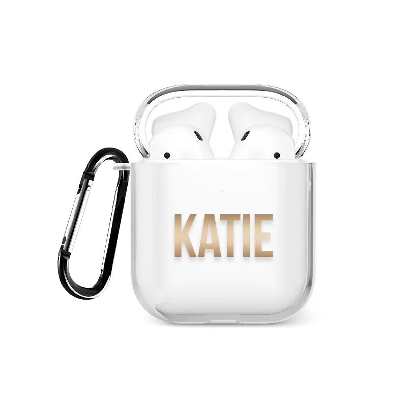 Personalised AirPods Case Clear Cover Custom Name Gold Gradient