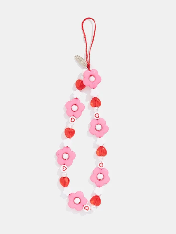 Pink and Red Heart Flower Beaded Strap