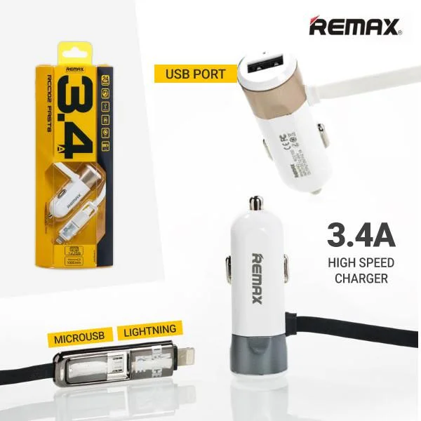 REMAX 3.4A Fast Car Charger Micro/Lightning