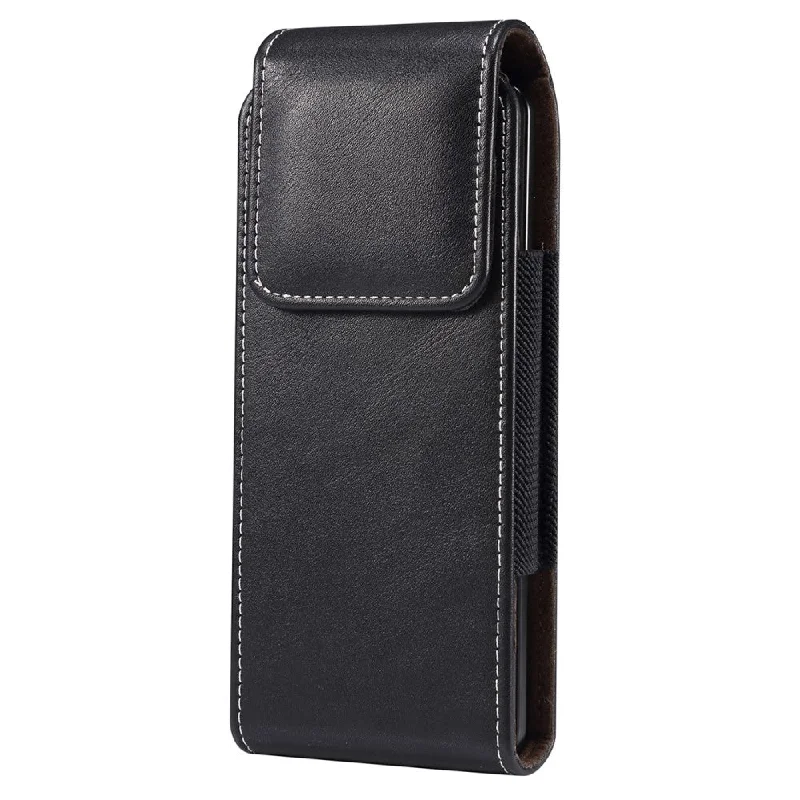 Universal leather microfiber waist loop phone case - Black