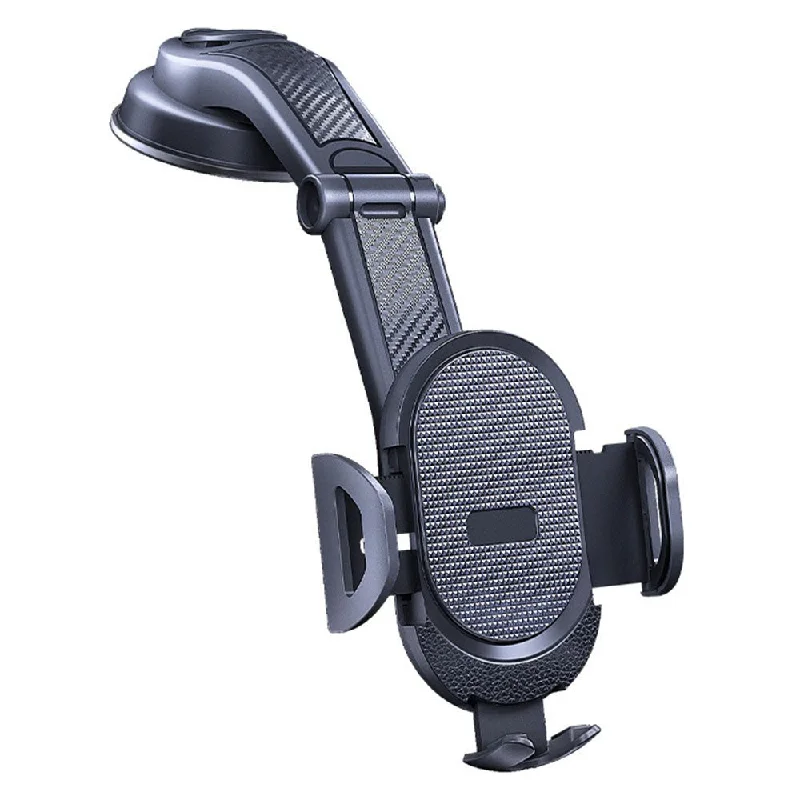 Universal Suction Cup Car Phone Holder with Telescopic Arm and Clamping Force - Black